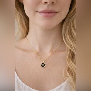 NEW Womens Stainless Steel Goldtone Black Clover Initial K Necklace 17.5"